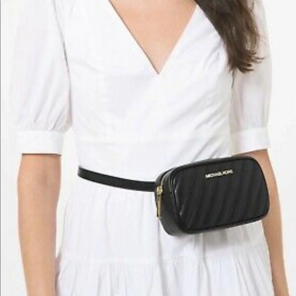 Michael Kors Belt Bag Black Rose Vegan Faux Crossbody
